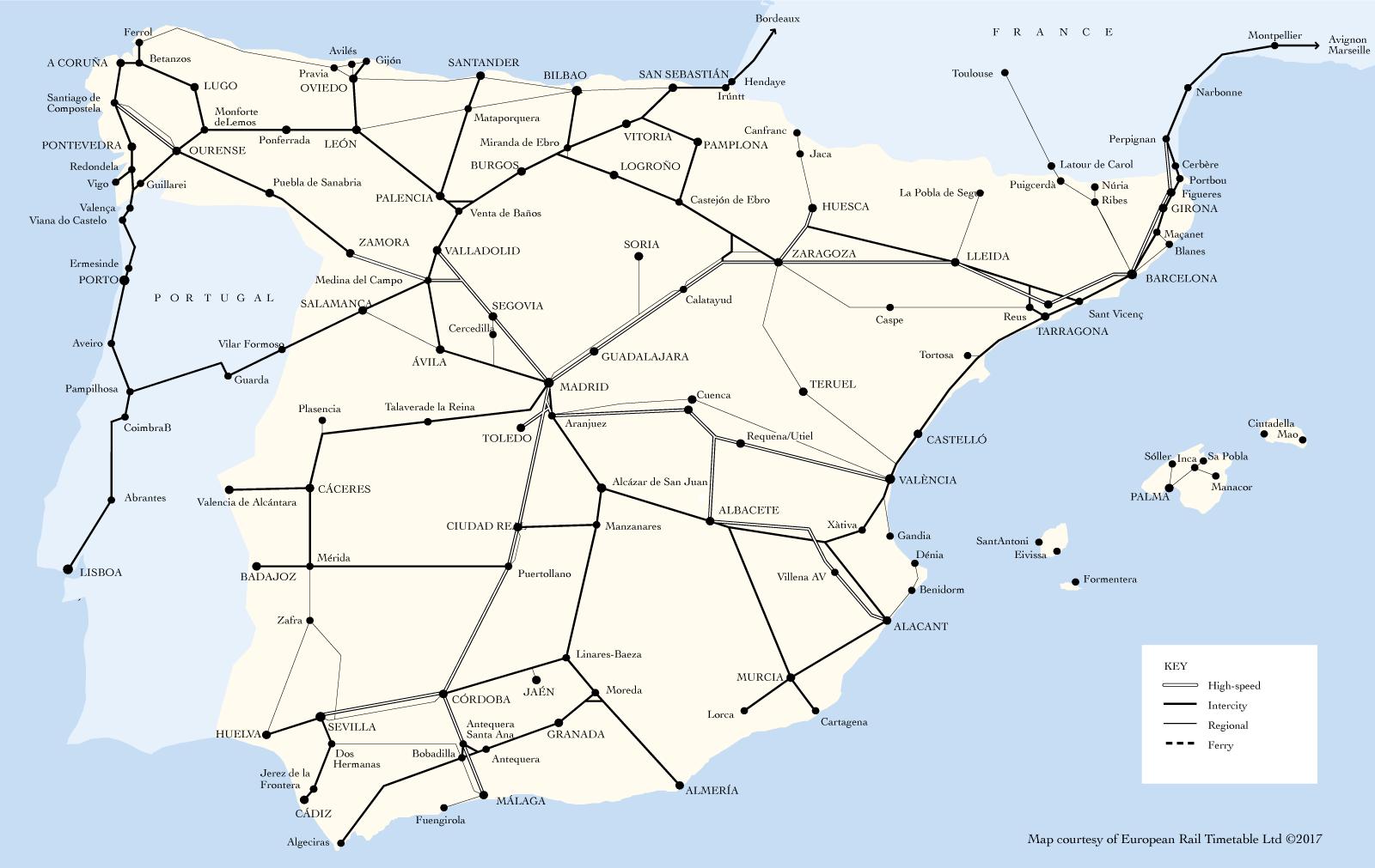 Spanje Rail Kaart 